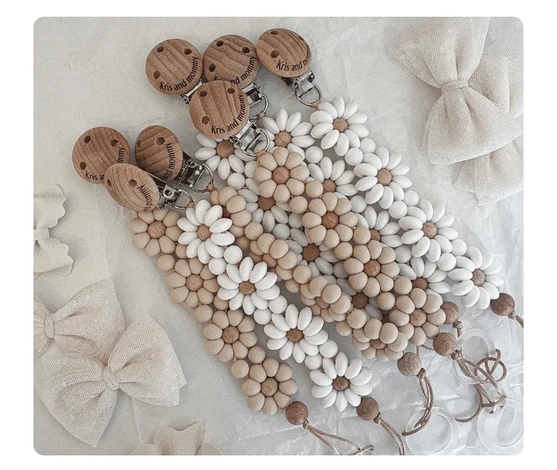 Pastel Daisy Pacifier Clip