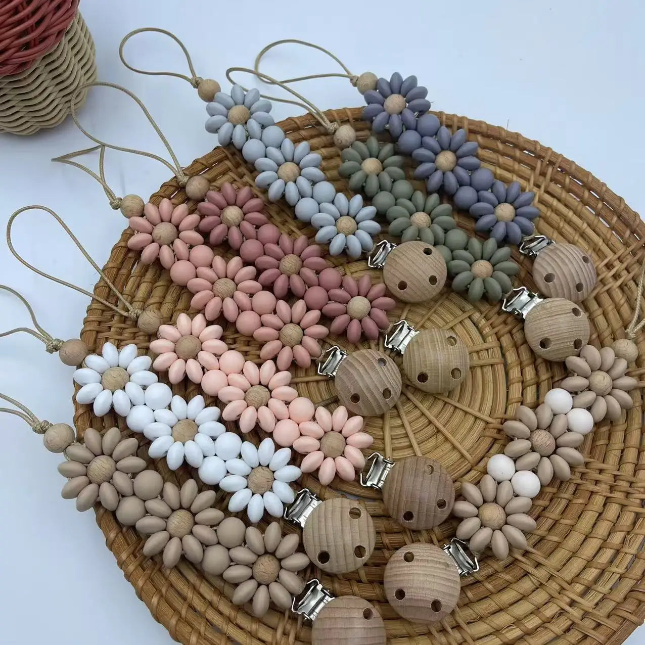 Pastel Daisy Pacifier Clip